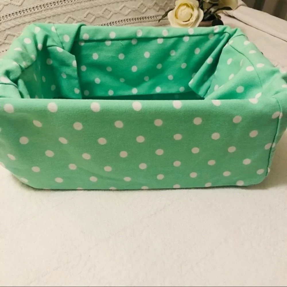 Pottery Barn Basket Liner Mint Green with White Polka Dots Polyester Teen Dorm